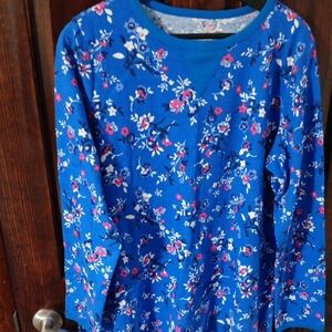 Woman Within Blue and Pink Floral Long Sleeve Tee